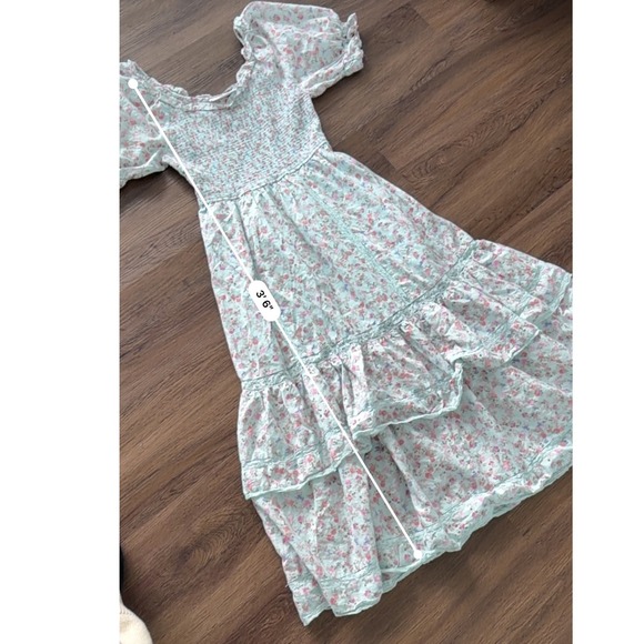 LoveShackFancy x Target Floral Smocked Puff Sleeve Midi Dress Mint XS Cottage - Picture 5 of 8